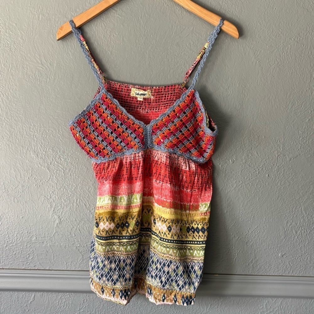 Lulumari Crochet Tank Top Cotton Adjustable Strap Vintage Inspired Size M